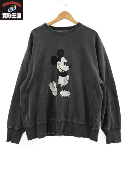 ANCELLM MICKEY PRINT DAMAGE SWEAT SHIRT グレー｜商品番号