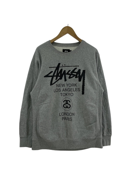 STUSSY 両面ロゴスウェット グレー (M)