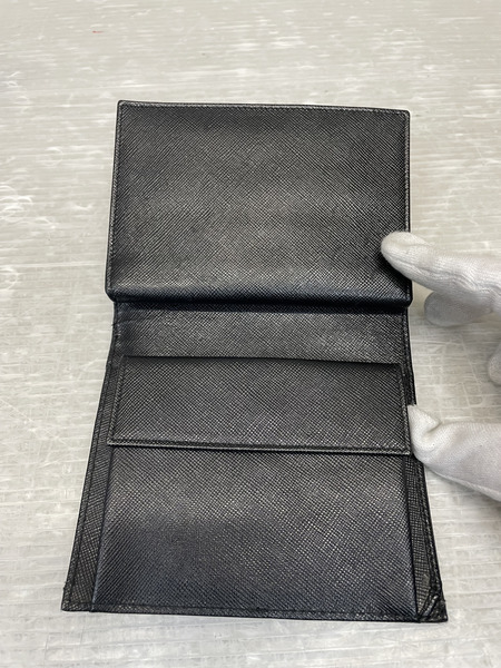 PRADA テスート ナイロン×サフィアーノ コンパクトウォレット ブラック