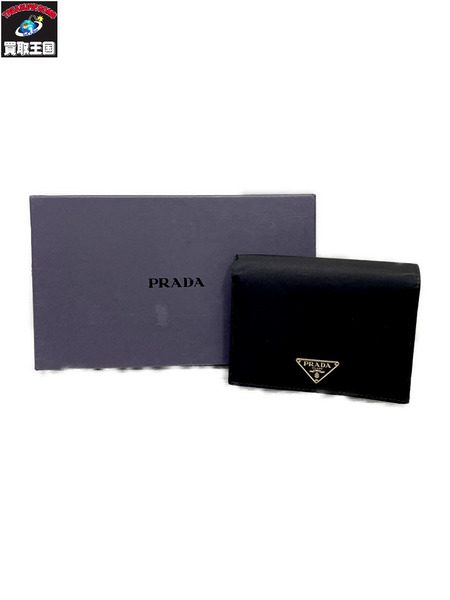 PRADA テスート ナイロン×サフィアーノ コンパクトウォレット ブラック