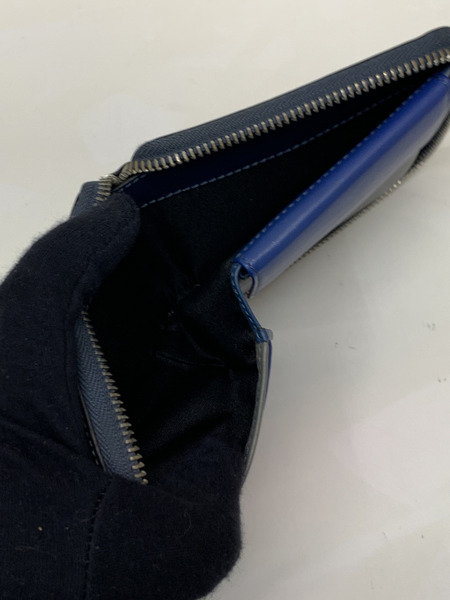 LOEWE ラウンドファスナー コンパクトウォレット ブラック×ブルー系 本体のみ ロエべ アナグラム 財布 2つ折り財布 スクエア ジップ 