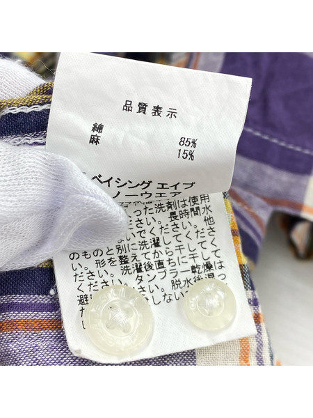 A BATHING APE 半袖シャツ S/S チェックシャツ (XL) パープル