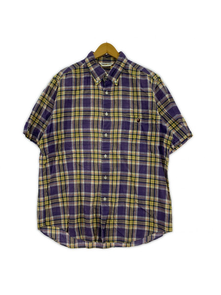 A BATHING APE 半袖シャツ S/S チェックシャツ (XL) パープル