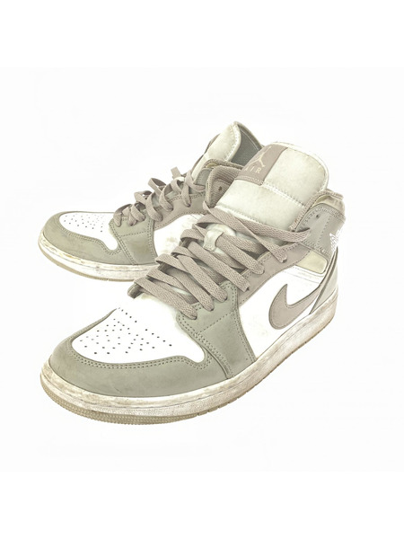 NIKE AIR JORDAN 1 MID LINEN ハイカットスニーカー 白グレー 27cm