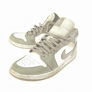 NIKE AIR JORDAN 1 MID LINEN ハイカットスニーカー 白グレー 27cm