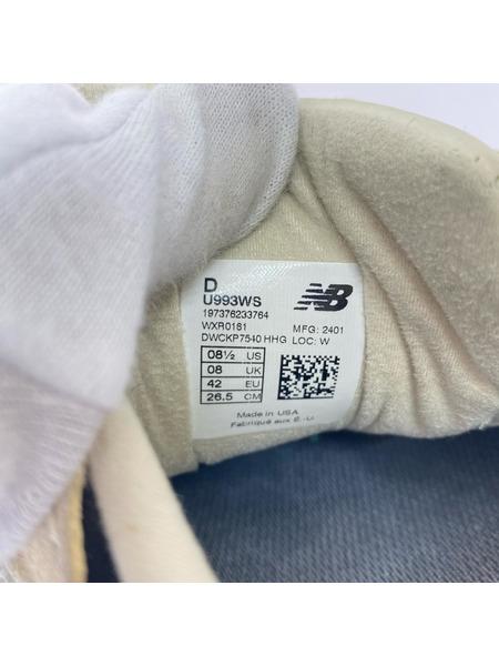 NEW BALANCE スニーカー U993WS/USA製/白系/26.5