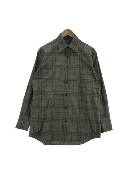 BURBERRY L/S ロゴ文字チェックシャツ GRY M