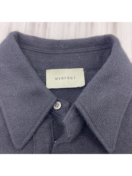 NVRFRGT WOOL LINEN HERRING BONE HOOK FRONT SHIRT 黒