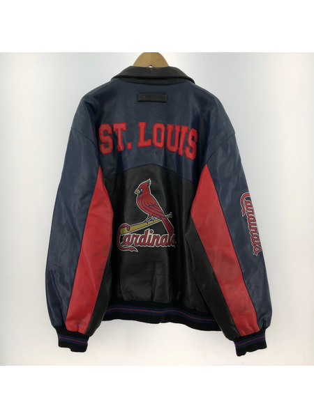 MLB セントルイス・カージナル フェイクレザージャケット (XL) 黒青赤[値下]
