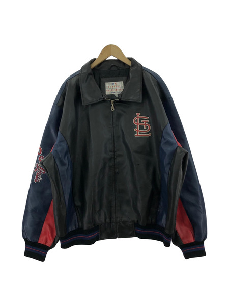 MLB セントルイス・カージナル フェイクレザージャケット (XL) 黒青赤[値下]