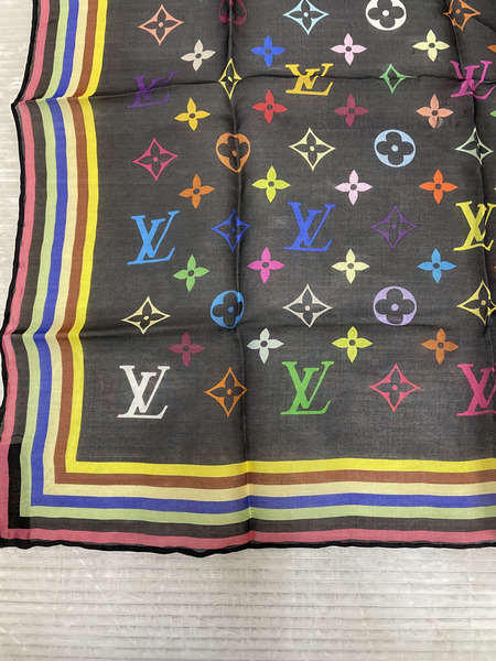 LOUIS VUITTON モノグラム マルチカラー ミニ スカーフ ハンカチ ブラック