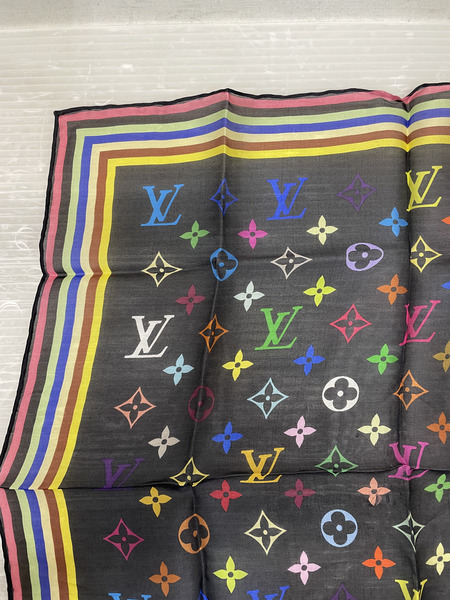 LOUIS VUITTON モノグラム マルチカラー ミニ スカーフ ハンカチ ブラック