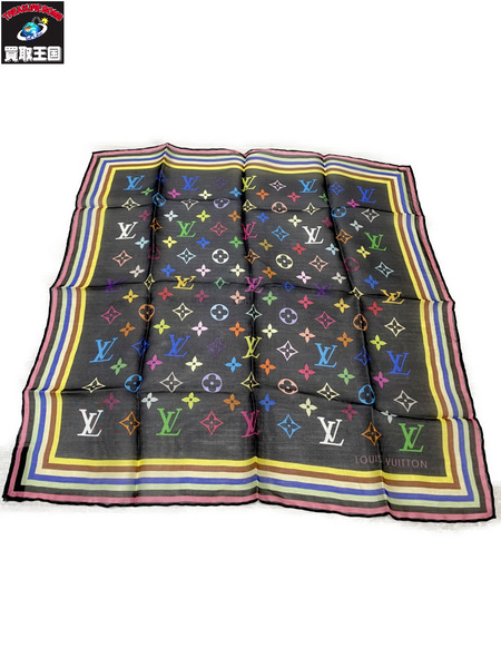 LOUIS VUITTON モノグラム マルチカラー ミニ スカーフ ハンカチ ブラック