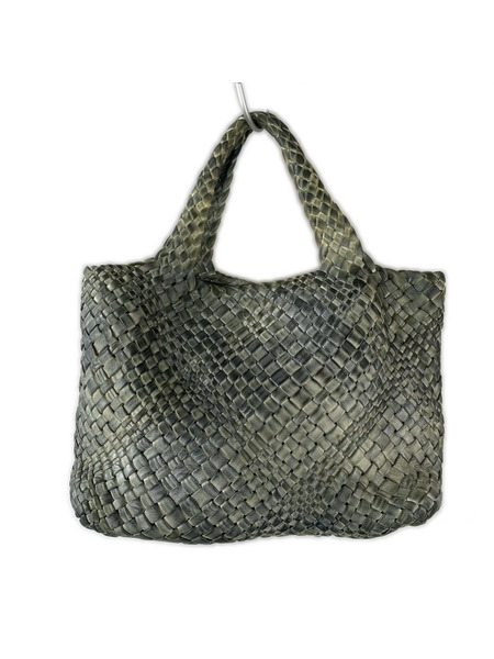 ハンドバッグ FALORNI ITALIA 編ミ込ミレザーハンドバッグ