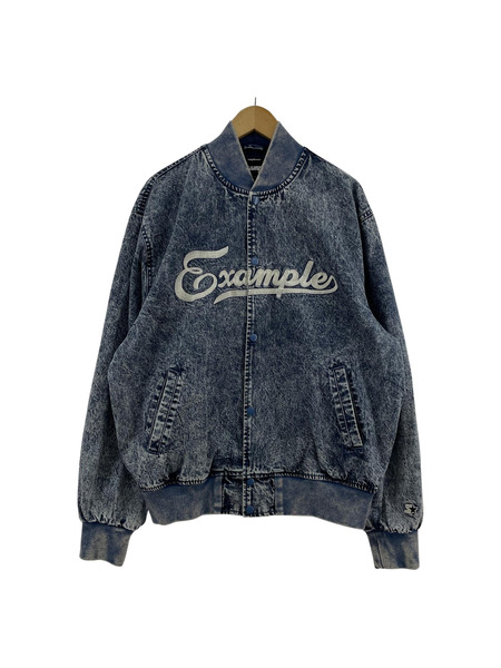 EXAMPLE x STARTER CHEMICAL WASH DENIM STADIUM JACKET L