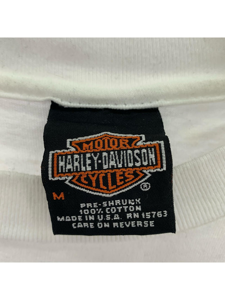 Harley-Davidson 長袖Tシャツ・カットソー ブルーフレイム シカゴ ガンマン (M) 白