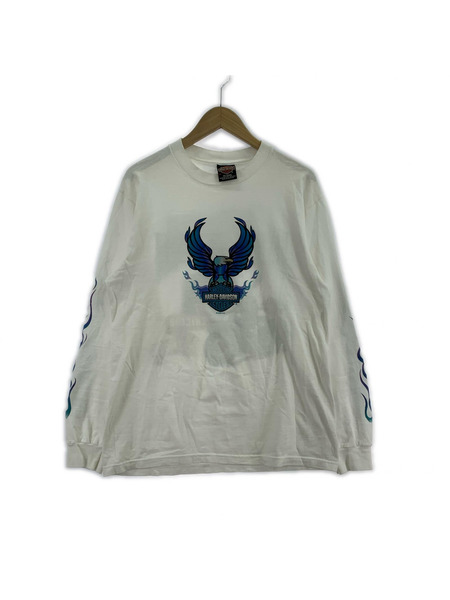 Harley-Davidson 長袖Tシャツ・カットソー ブルーフレイム シカゴ ガンマン (M) 白