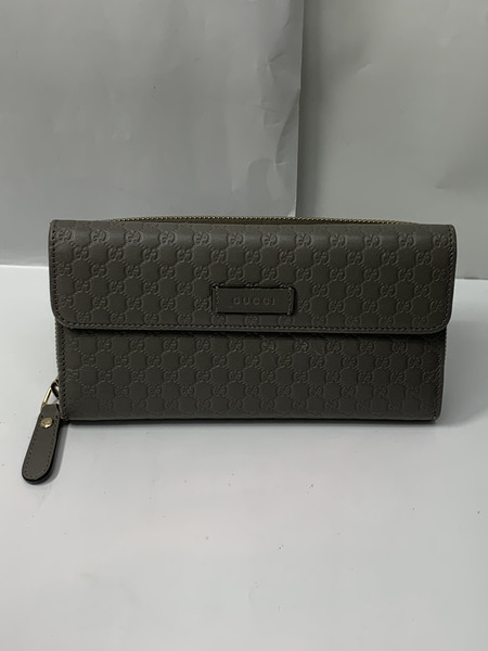 GUCCI マイクロシマ ラウンドジップ長財布 449364 グレージュ グッチ ロングウォレット 3つ折財布 ラウンドウォレット