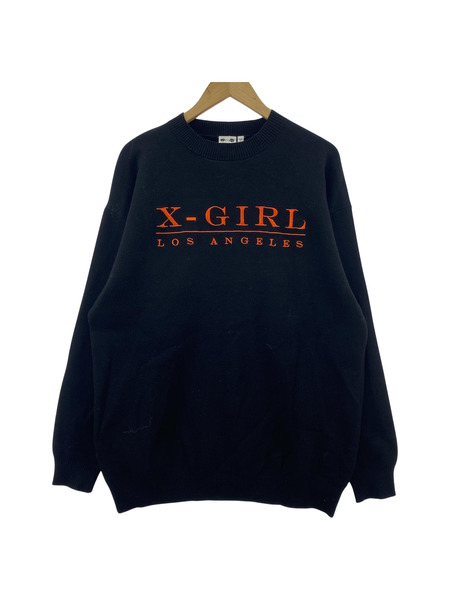 X-girl EMBROIDERED SERIF LOGO KNIT 黒