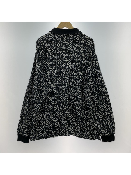 Supreme 22aw Currency Jacquard Zip L/S Polo (L) 黒
