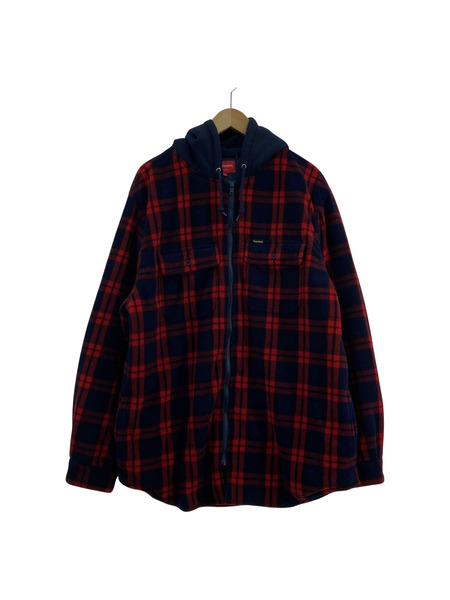 Supreme/18AW/HOODED PLAID WORK SHIRT/XL/レッド