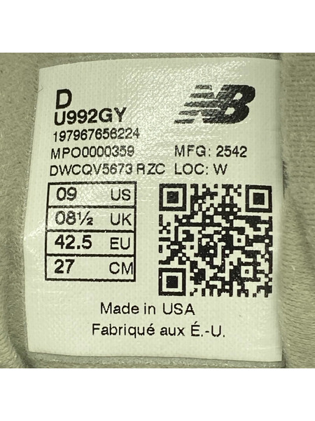 NEW BALANCE スニーカー U992GY 27.0