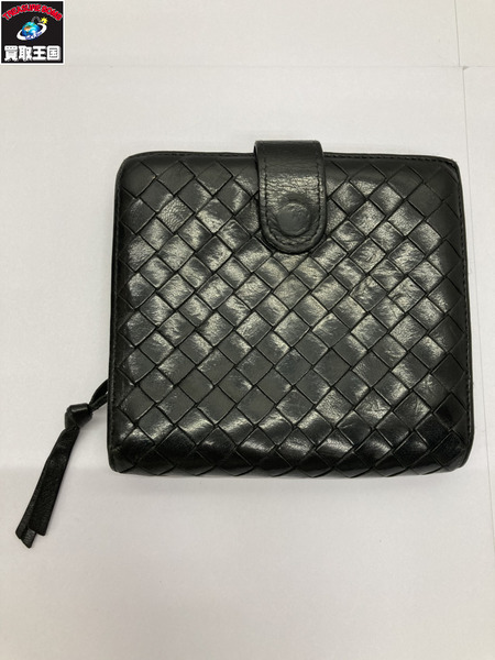 BOTTEGA VENETA イントレチャートコンパクトウォレット 二つ折り財布 黒