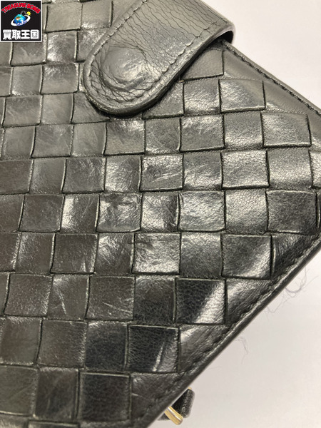 BOTTEGA VENETA イントレチャートコンパクトウォレット 二つ折り財布 黒