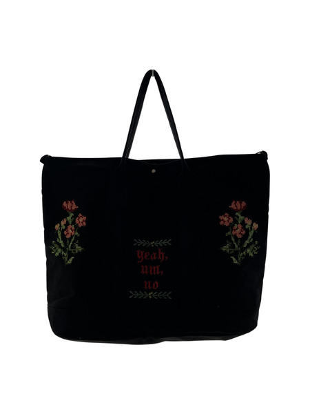 SON OF THE CHEESE Flower cross stitch Canvas Bag ブラック