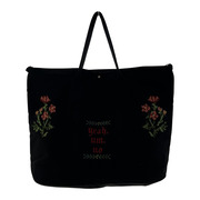 SON OF THE CHEESE Flower cross stitch Canvas Bag ブラック