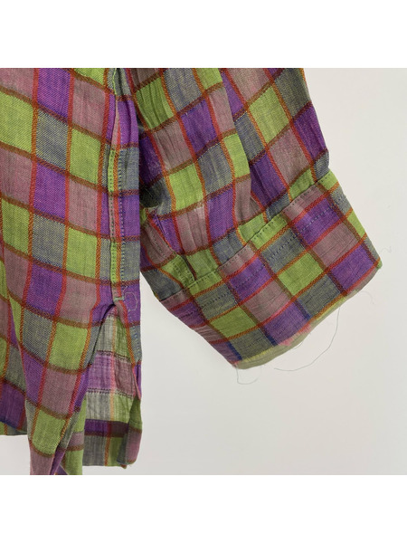 ISSEY MIYAKE リネンバンドカラーチェックシャツ S ME71FJ165