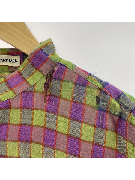 ISSEY MIYAKE リネンバンドカラーチェックシャツ S ME71FJ165