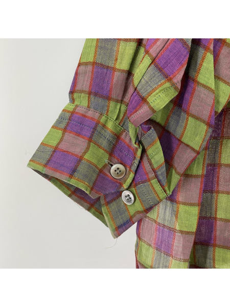 ISSEY MIYAKE リネンバンドカラーチェックシャツ S ME71FJ165