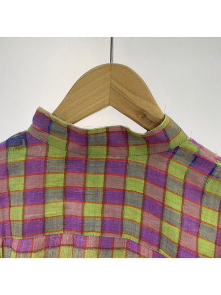 ISSEY MIYAKE リネンバンドカラーチェックシャツ S ME71FJ165
