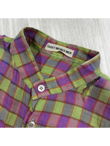 ISSEY MIYAKE リネンバンドカラーチェックシャツ S ME71FJ165