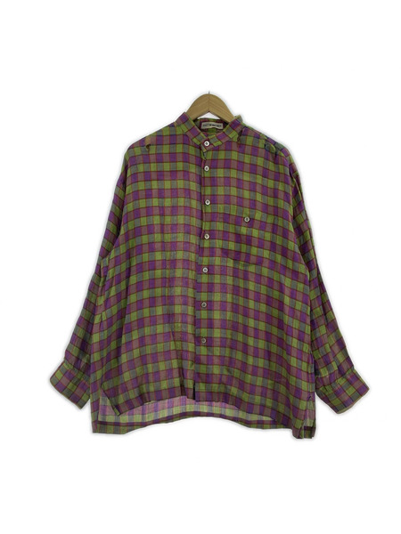 ISSEY MIYAKE リネンバンドカラーチェックシャツ S ME71FJ165