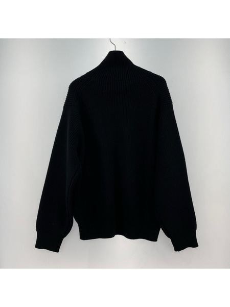 YOKE 24AW FRONT ZIP HIGHNECK RIB SWEATER BLACK 2