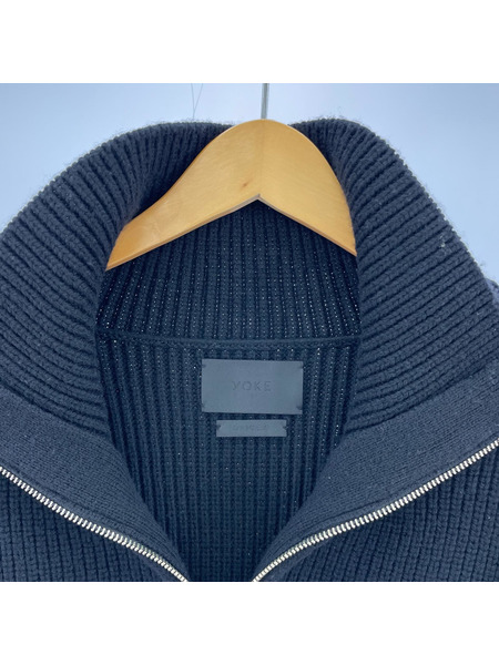 YOKE 24AW FRONT ZIP HIGHNECK RIB SWEATER BLACK 2