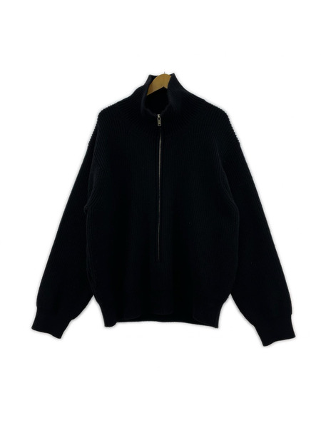 YOKE 24AW FRONT ZIP HIGHNECK RIB SWEATER BLACK 2