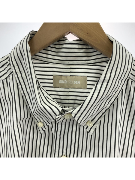 WIND AND SEA×HANGOVERZ S/S ロゴ刺繍ストライプシャツ ホワイト/ブラック (XL)[値下]
