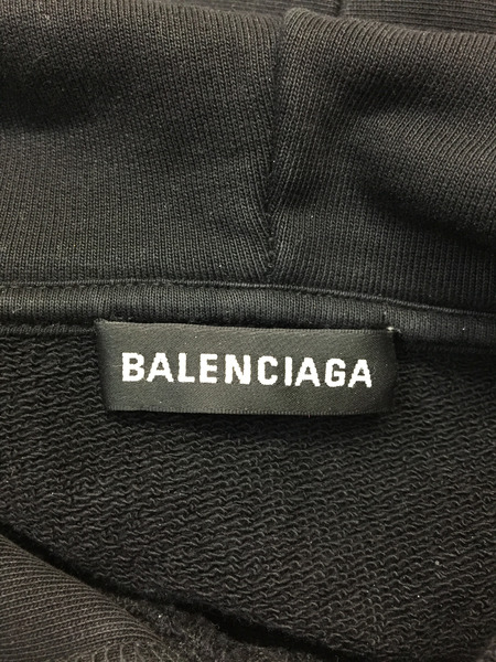 BALENCIAGA 17AW バックロゴ POパーカー M ブラック AT03 508184 TYK54