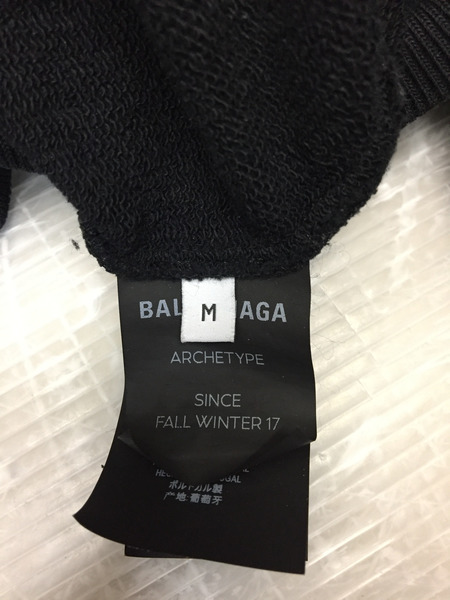 BALENCIAGA 17AW バックロゴ POパーカー M ブラック AT03 508184 TYK54