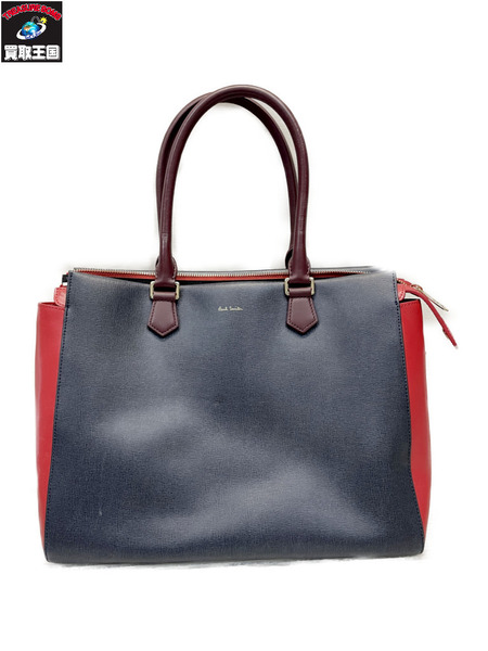 Paul Smith カラーブロック レザーハンドバッグ ネイビー×レッド[値下]