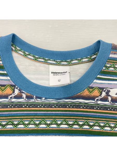 thisisneverthat 半袖TシャツPrinted LION Stripe Tee/Blue(L)
