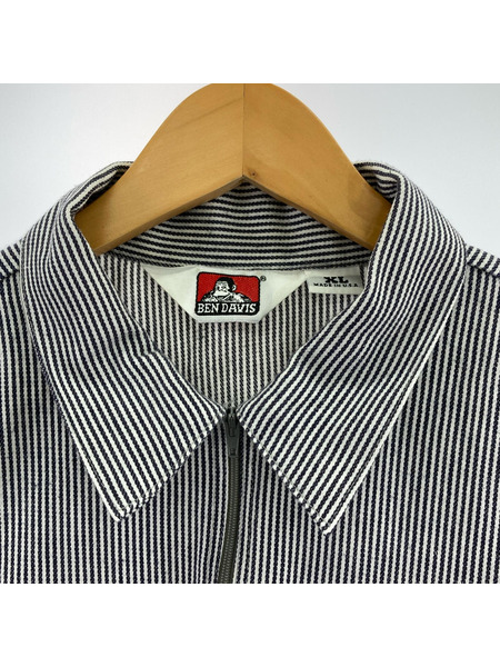 BEN DAVIS 半袖シャツ USA製 ハーフジップシャツ ヒッコリー XL