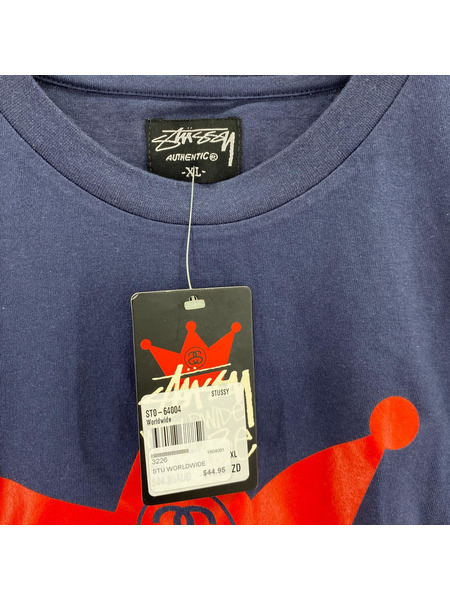 STUSSY　WORLD WIDE TRIBE Tシャツ　ネイビー　XL