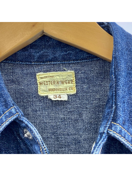 WAREHOUSE 長袖シャツ デニム ウエスタンシャツ 34