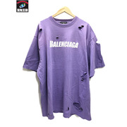 BALENCIAGA 21SS デストロイ加工 ロゴプリントＴシャツ パープル