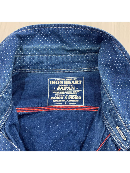 IRON HEART 長袖シャツ インディゴワークシャツ/L