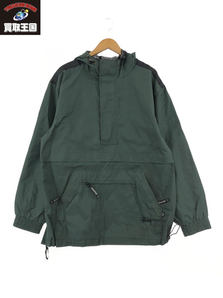 STUSSY 90s 紺タグ リップストップ ナイロンアノラックパーカー S GRN